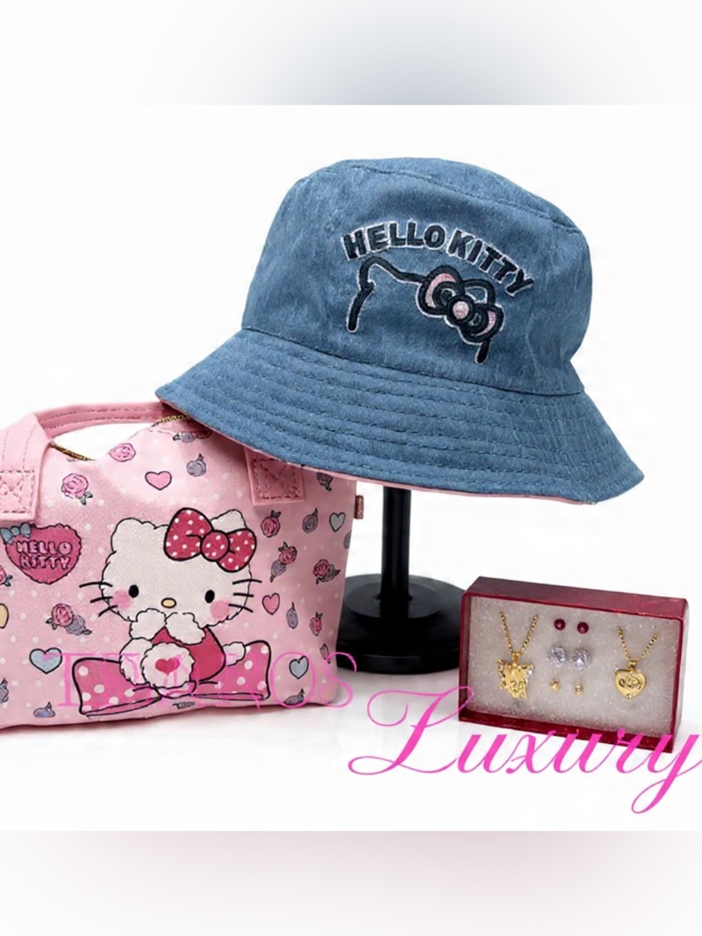Hello Kitty reversible Bucket Hat, Matching Pink Tote Bundle